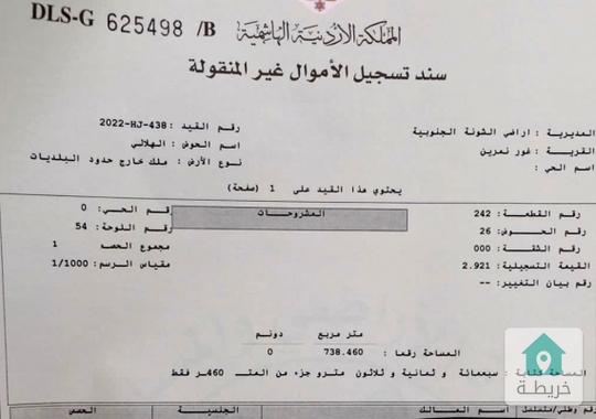 ارض للبيع الشونه الجنوبيه 