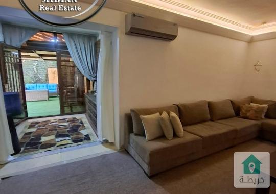 شقة شبه ارضي مفروشة للايجار ام السماق مساحة 170م مع ترس وحديقة 150م تشطيبات سوبر ديلوكس بسعر مميز